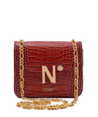 First Date small croc-effect cognac leather shoulder bag MTO