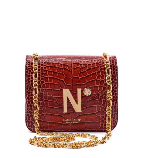 First Date small croc-effect cognac leather shoulder bag MTO