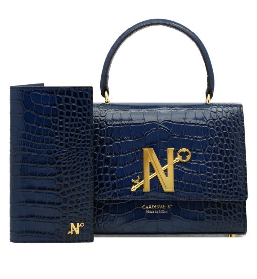 ⁦Opèra Croc Effect blue leather shoulder bag MTO⁩ - الصورة ⁦9⁩