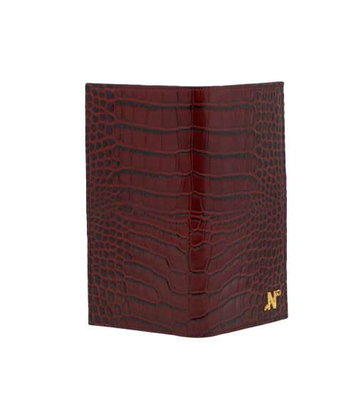 ⁦Croc embossed bordeaux leather wallet⁩ - الصورة ⁦2⁩
