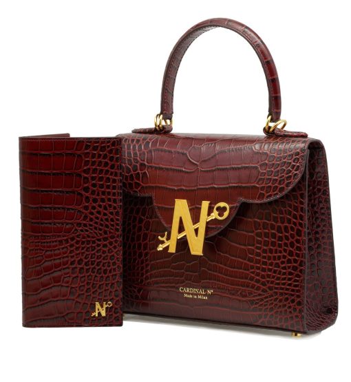 ⁦Croc embossed bordeaux leather wallet⁩ - الصورة ⁦4⁩