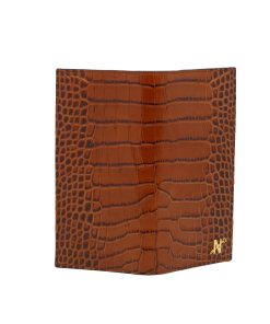 Croc Embossed cognac leather Wallet 01