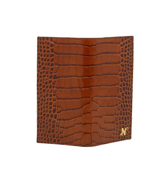 ⁦Croc embossed cognac leather wallet⁩ - الصورة ⁦2⁩