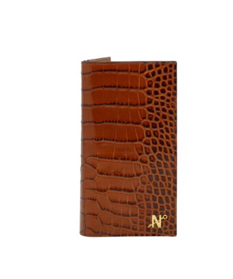 Croc embossed cognac leather wallet