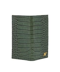Croc Embossed green olive leather Wallet 01