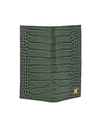 Alternative view of Croc embossed green olive leather wallet