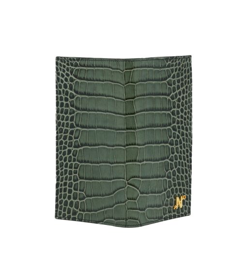 ⁦Croc embossed green olive leather wallet⁩ - الصورة ⁦2⁩