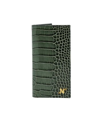 Croc embossed green olive leather wallet
