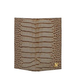 Croc Embossed taupe leather Wallet 01