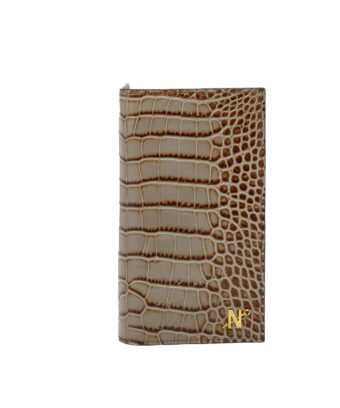 Croc embossed taupe leather wallet