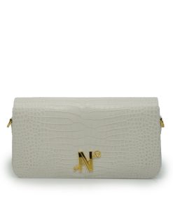 Lisa ivory croc embossed  leather bag