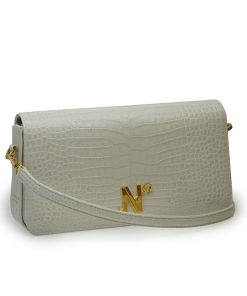 Lisa Ivory Croc embossed Leather Bag 02