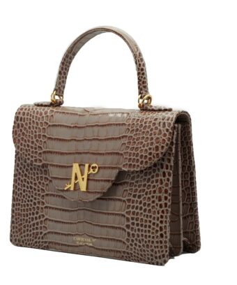 Alternative view of Milano croc embossed taupe leather shoulder bag MTO