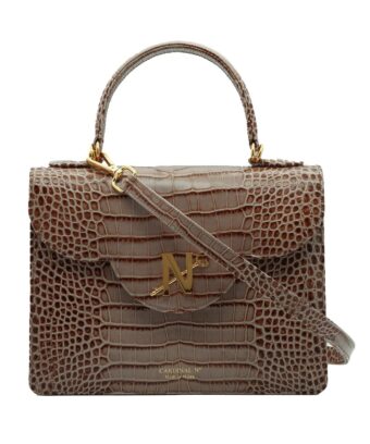 Milano croc embossed taupe leather shoulder bag MTO