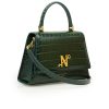 Monaco croc embossed green leather hand bag 02