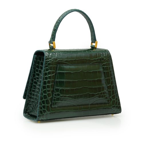 ⁦Lady Milan croc embossed green leather  handbag⁩ - الصورة ⁦3⁩