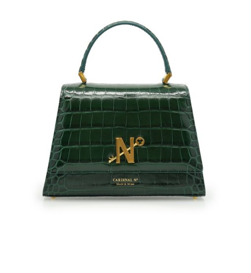 ⁦Lady Milan croc embossed green leather  handbag⁩ - الصورة ⁦5⁩