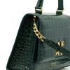 Monaco croc embossed green leather hand bag 07