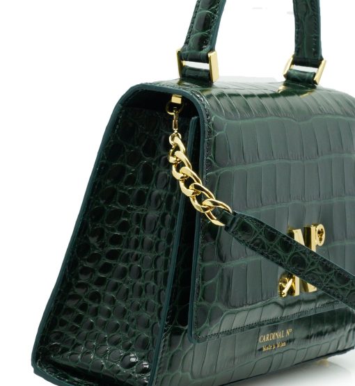 ⁦Lady Milan croc embossed green leather  handbag⁩ - الصورة ⁦7⁩