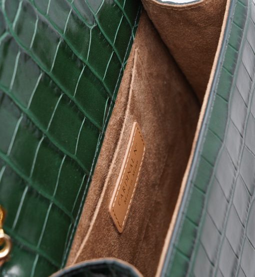 ⁦Lady Milan croc embossed green leather  handbag⁩ - الصورة ⁦10⁩