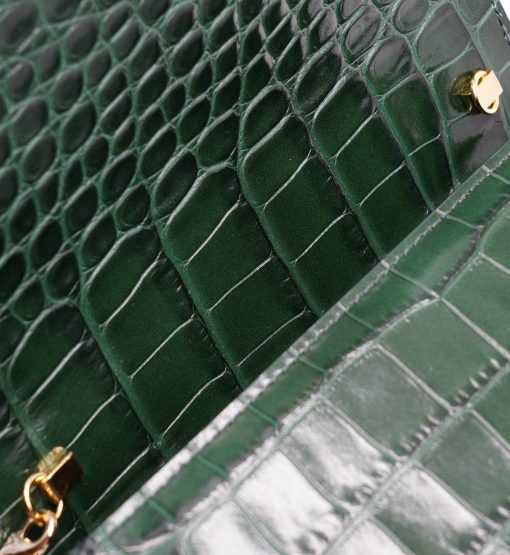 ⁦Lady Milan croc embossed green leather  handbag⁩ - الصورة ⁦8⁩