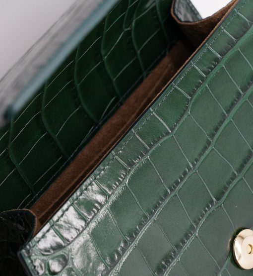 ⁦Lady Milan croc embossed green leather  handbag⁩ - الصورة ⁦9⁩