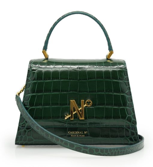 Lady Milan croc embossed green leather  handbag