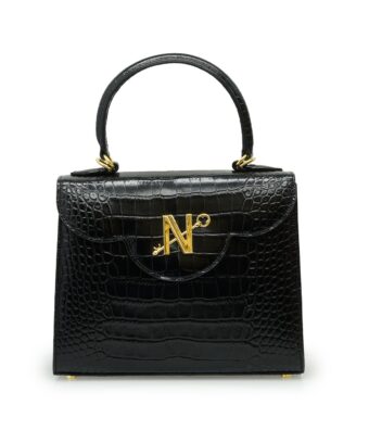 First Lady black croc embossed leather handbag MTO