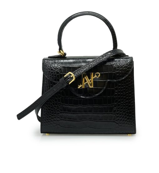 ⁦First Lady black croc embossed leather handbag MTO⁩ - الصورة ⁦6⁩