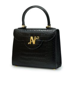 First Lady Croc embossed Black leather bag 03