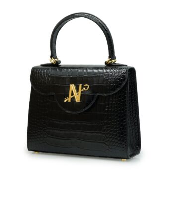 Alternative view of First Lady black croc embossed leather handbag MTO