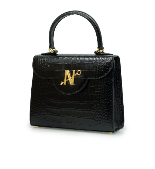 ⁦First Lady black croc embossed leather handbag MTO⁩ - الصورة ⁦2⁩