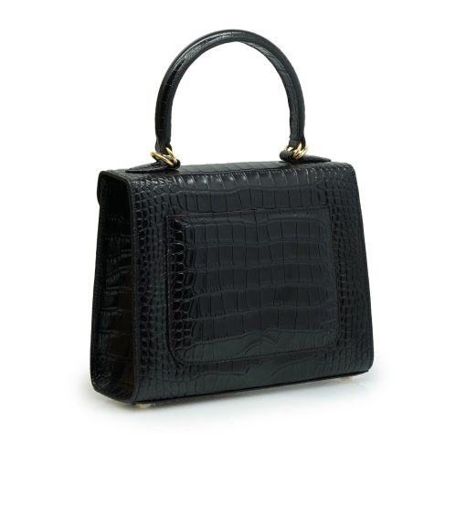⁦First Lady black croc embossed leather handbag MTO⁩ - الصورة ⁦4⁩