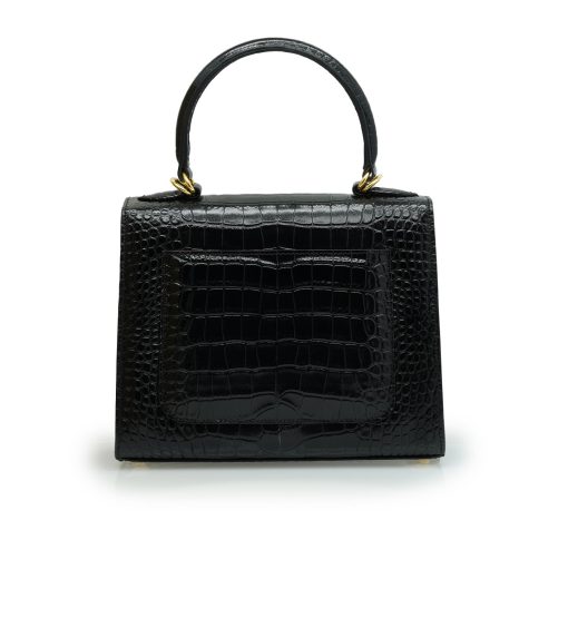 ⁦First Lady black croc embossed leather handbag MTO⁩ - الصورة ⁦5⁩