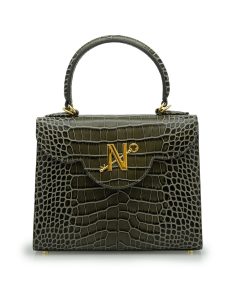 First Lady grey croc embossed hand leather bag