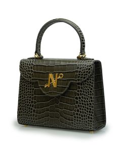 First Lady Grey Croc Embossed Leather bag 03