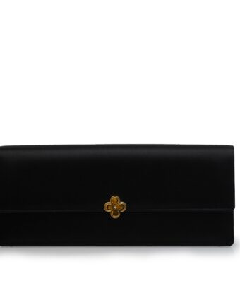Time 22 Black satin jewel clover clutch