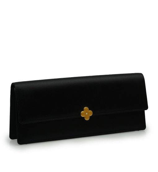 ⁦Time 22 Black satin jewel clover clutch⁩ - الصورة ⁦5⁩