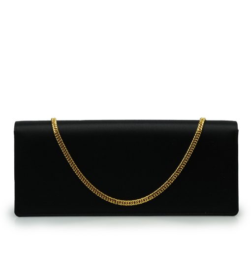 ⁦Time 22 Black satin jewel clover clutch⁩ - الصورة ⁦8⁩