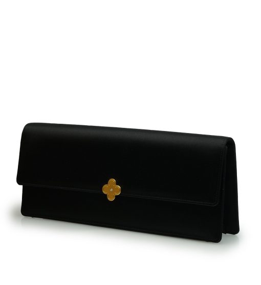 ⁦Time 22 Black satin jewel clover clutch⁩ - الصورة ⁦2⁩