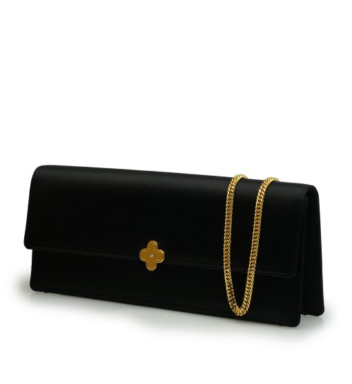 ⁦Time 22 Black satin jewel clover clutch⁩ - الصورة ⁦6⁩
