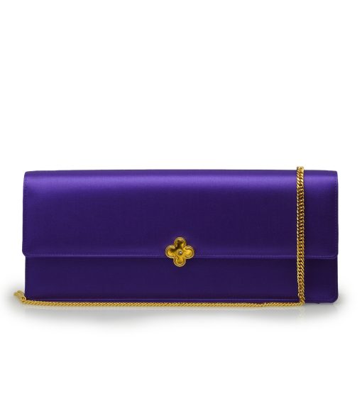 ⁦Time 22 Purple satin jewel clover clutch⁩ - الصورة ⁦6⁩