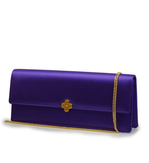 ⁦Time 22 Purple satin jewel clover clutch⁩ - الصورة ⁦2⁩
