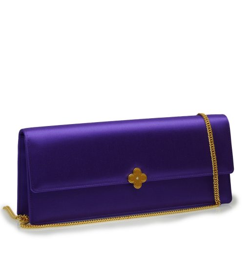 ⁦Time 22 Purple satin jewel clover clutch⁩ - الصورة ⁦3⁩