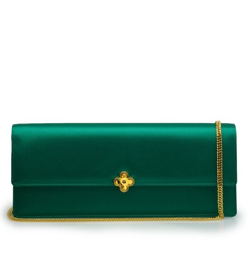 ⁦Time 22 Emerald satin jewel clover clutch MTO⁩ - الصورة ⁦5⁩