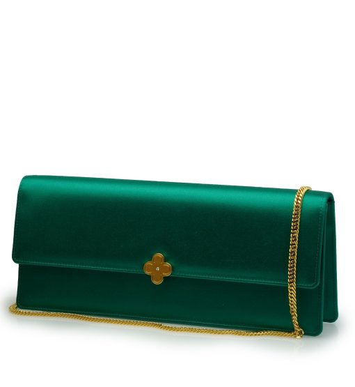 ⁦Time 22 Emerald satin jewel clover clutch MTO⁩ - الصورة ⁦2⁩