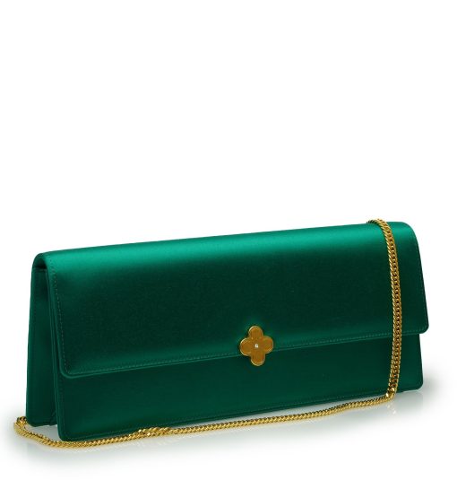 ⁦Time 22 Emerald satin jewel clover clutch MTO⁩ - الصورة ⁦3⁩