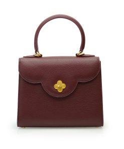 First Lady Flower-twist  Burgundy  leather handbag