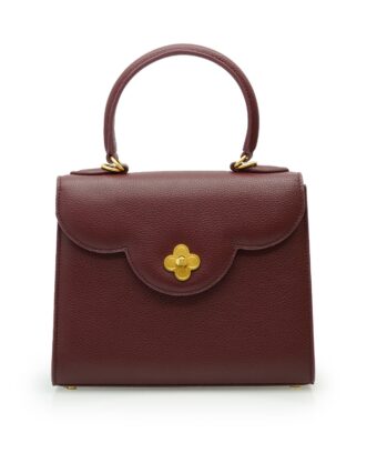 First Lady Flower-twist  Burgundy  leather handbag