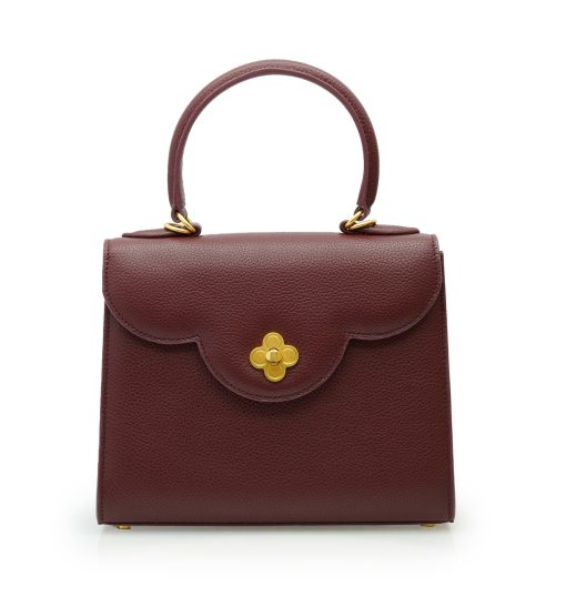 First Lady Flower-twist  Burgundy  leather handbag